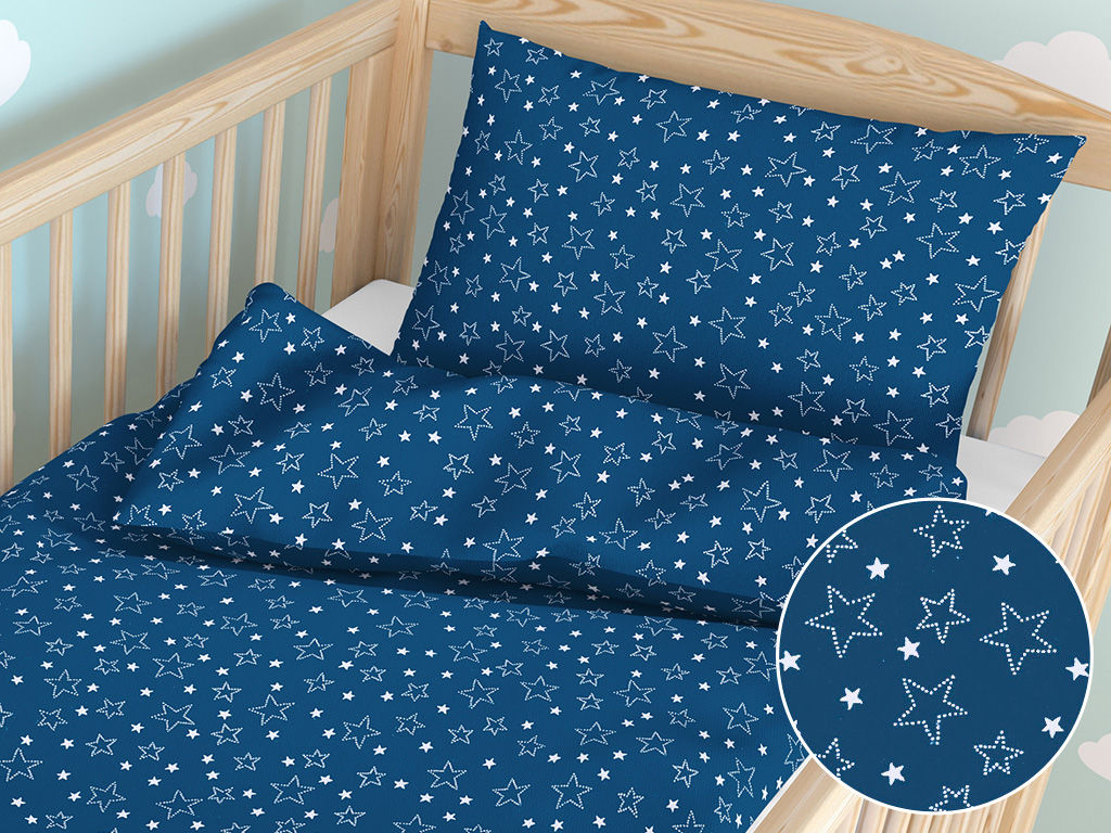 Bavlnené obliečky do detské postieľky - biele hviezdičky na modrom