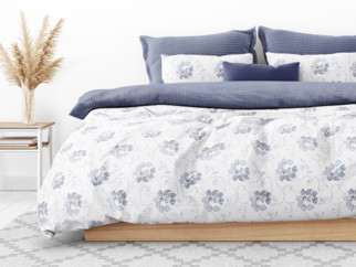 Bavlnené posteľné obliečky - vzor 953 tmavo modré kvetované ornamenty s geometrickými tvarmi