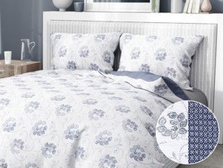 Krepové posteľné obliečky - vzor 953 tmavo modré kvetované ornamenty s geometrickými tvarmi