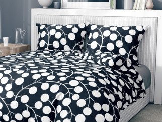 Bavlnené posteľné obliečky - vzor 1030 biele konáre a plody na čiernom