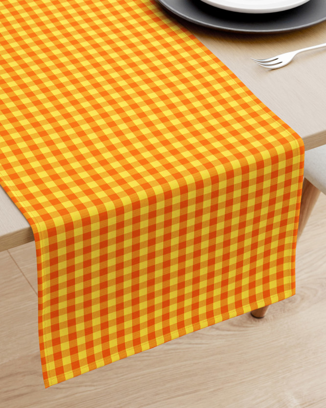 Behúň na stôl 100% bavlna - malé oranžovo-žlté kocky
