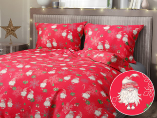 Vianočné bavlnené posteľné obliečky - vzor 1061 škriatkovia na červenom
