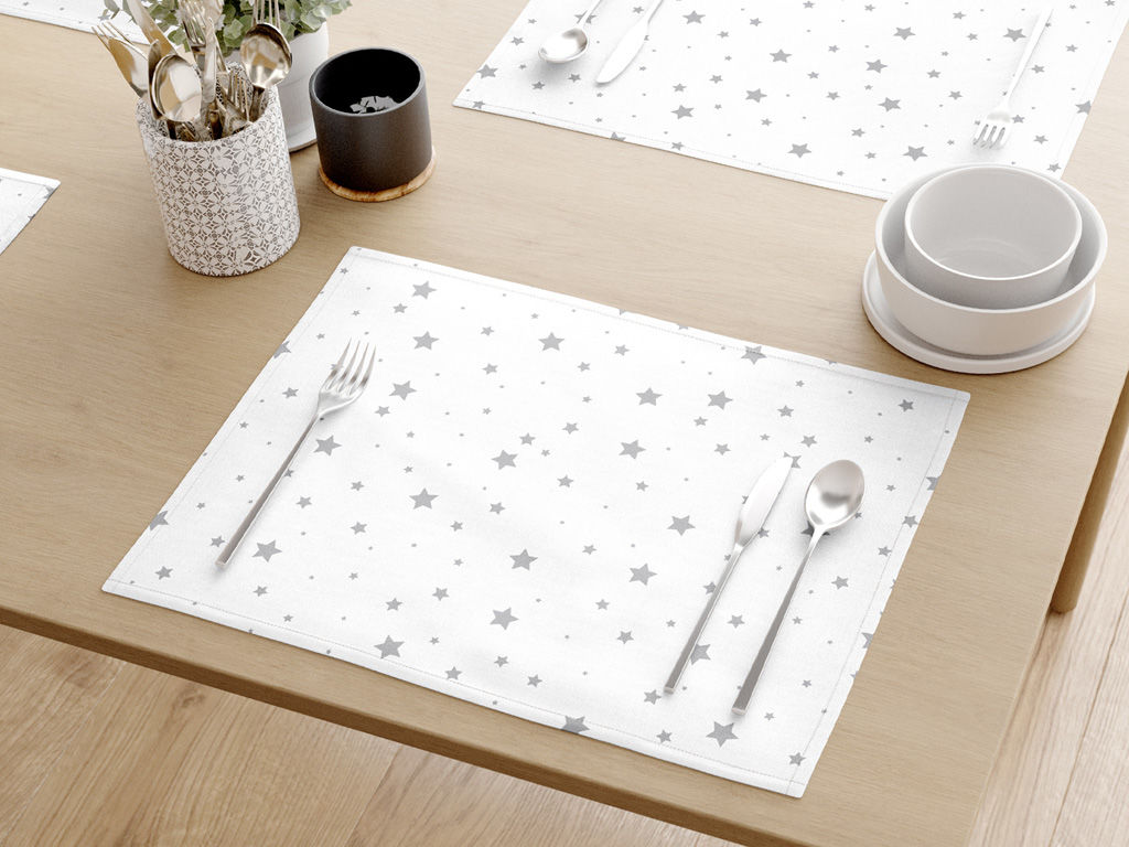 Prestieranie na stôl 100% bavlnené plátno - drobné sivé hviezdičky na bielom - sada 2ks