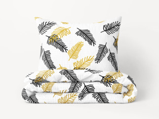 Krepové posteľné obliečky Deluxe - vzor 1048 čierne a zlaté palmové listy