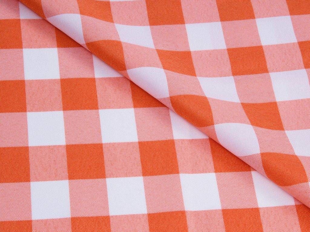 Polyesterová látka - kocky bielo-oranžové