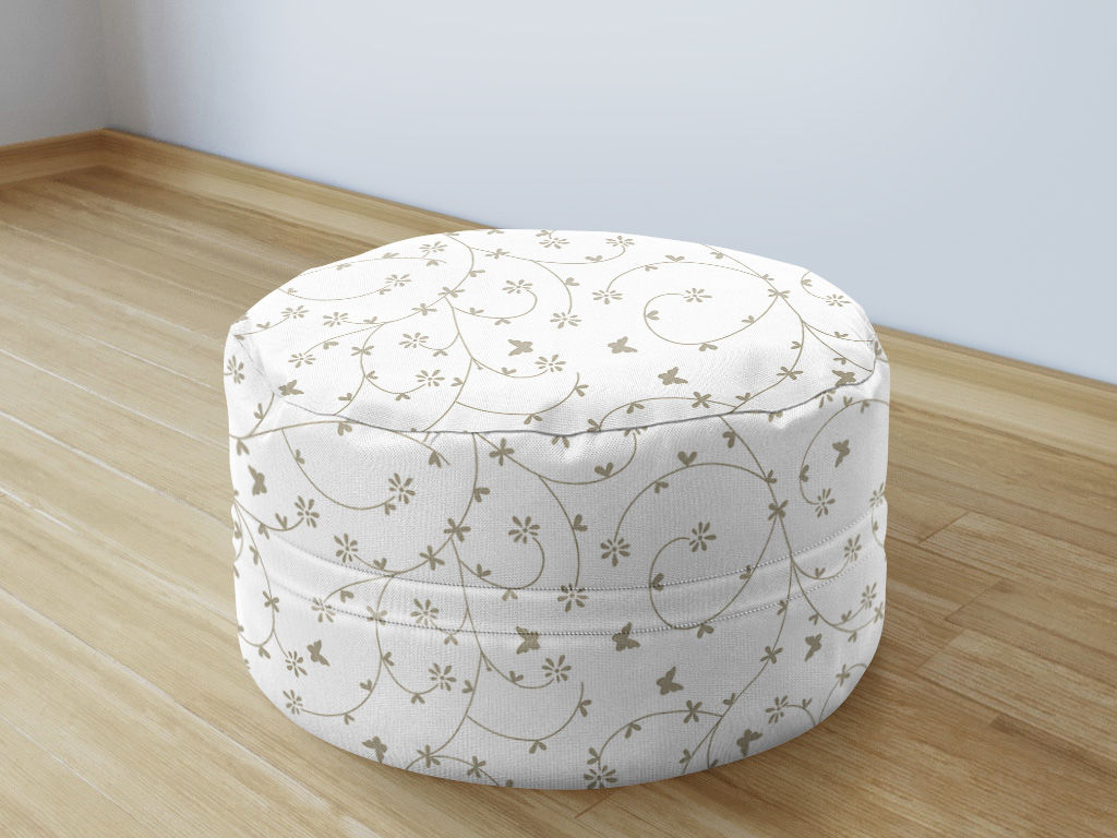 Bavlnený sedacie bobek 50x20cm - zlatisto béžové kvietky a motýle na bielom