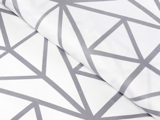 Bavlnený satén Deluxe - sivé geometrické tvary na bielom - metráž š. 240 cm