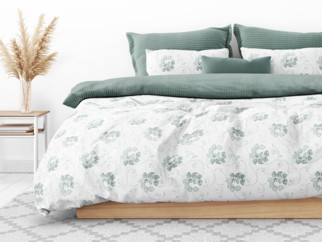 Bavlnené posteľné obliečky - vzor 952 tmavo zelené kvetované ornamenty s geometrickými tvarmi