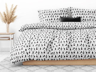 Bavlnené posteľné obliečky - vzor 533 čierne mačky na bielom