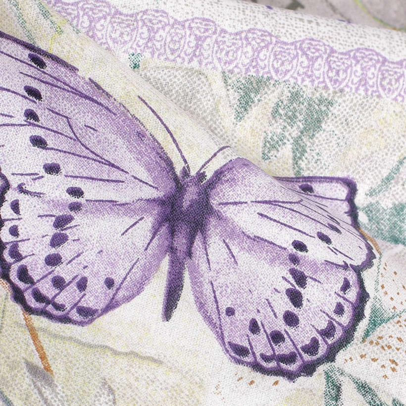 Bavlnené plátno - patchwork levanduľou s motýľmi