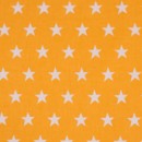 Bavlnené plátno SIMONA - vzor 630 biele hviezdičky na žlto oranžovom - metráž š. 160cm