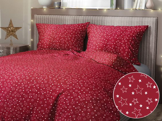 Vianočné bavlnené posteľné obliečky - vzor X-15 biele hviezdičky na červenom