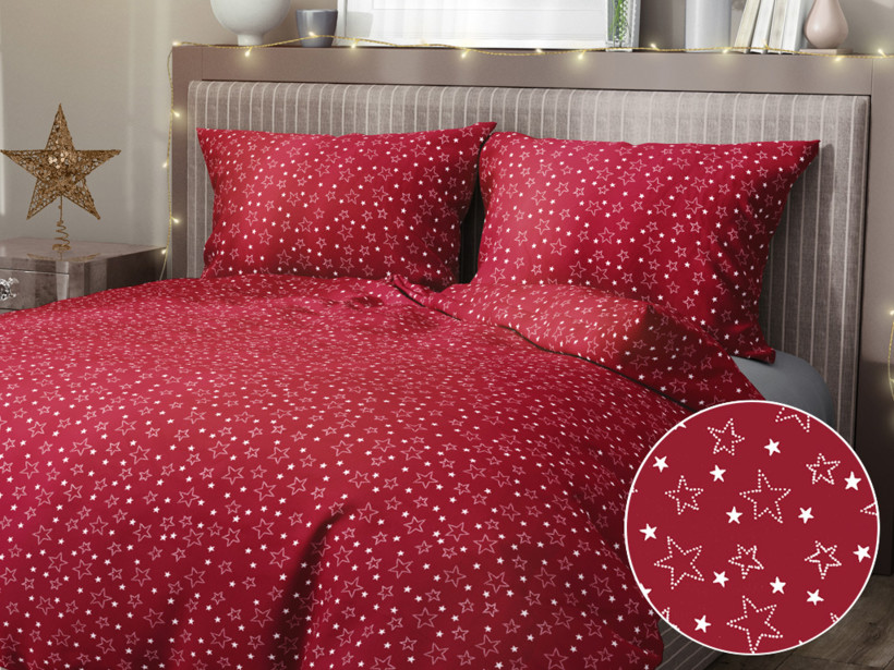 Bavlnené posteľné obliečky - biele hviezdičky na červenom