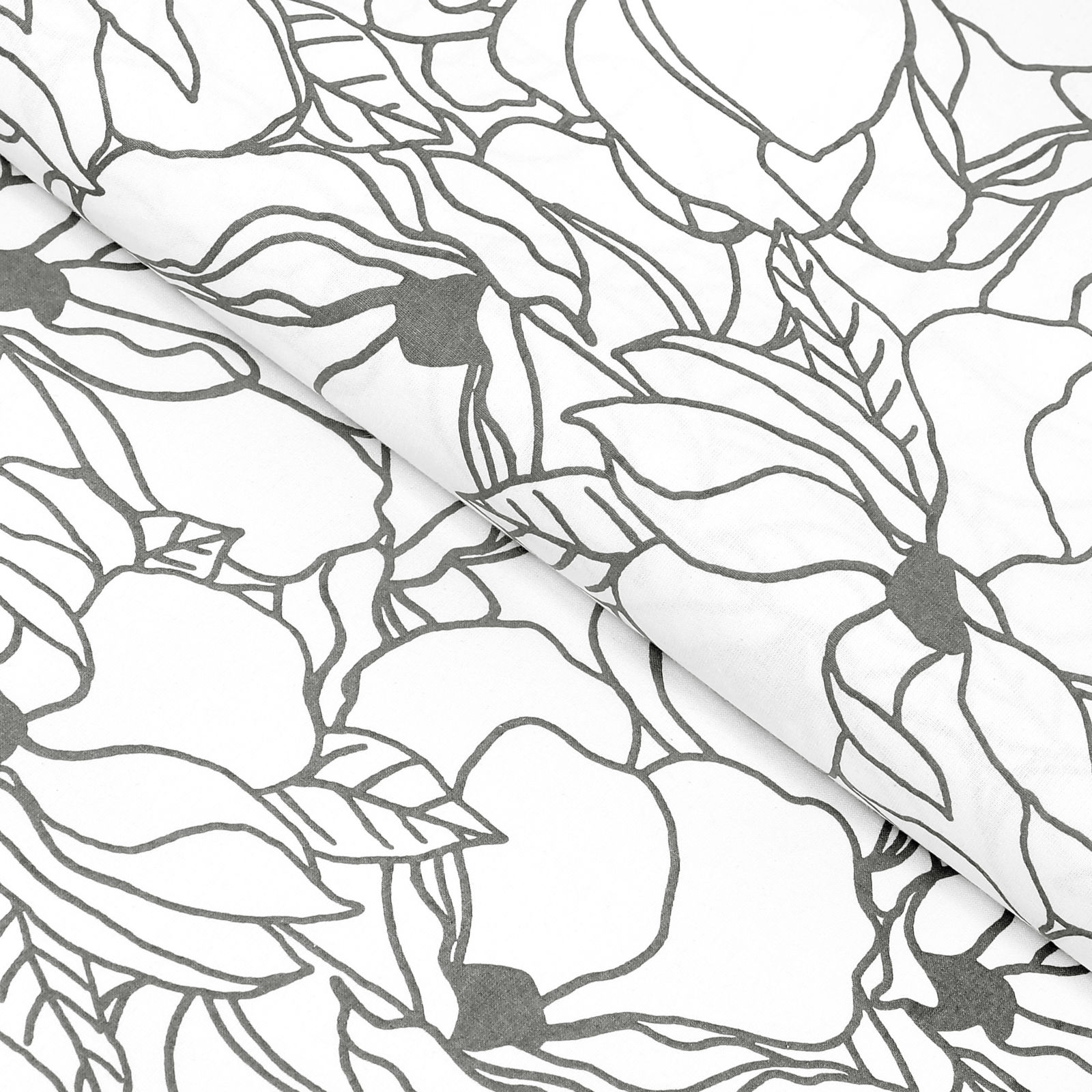 Hranatý obrus 100% bavlnené plátno - tmavo sivé kvety na bielom