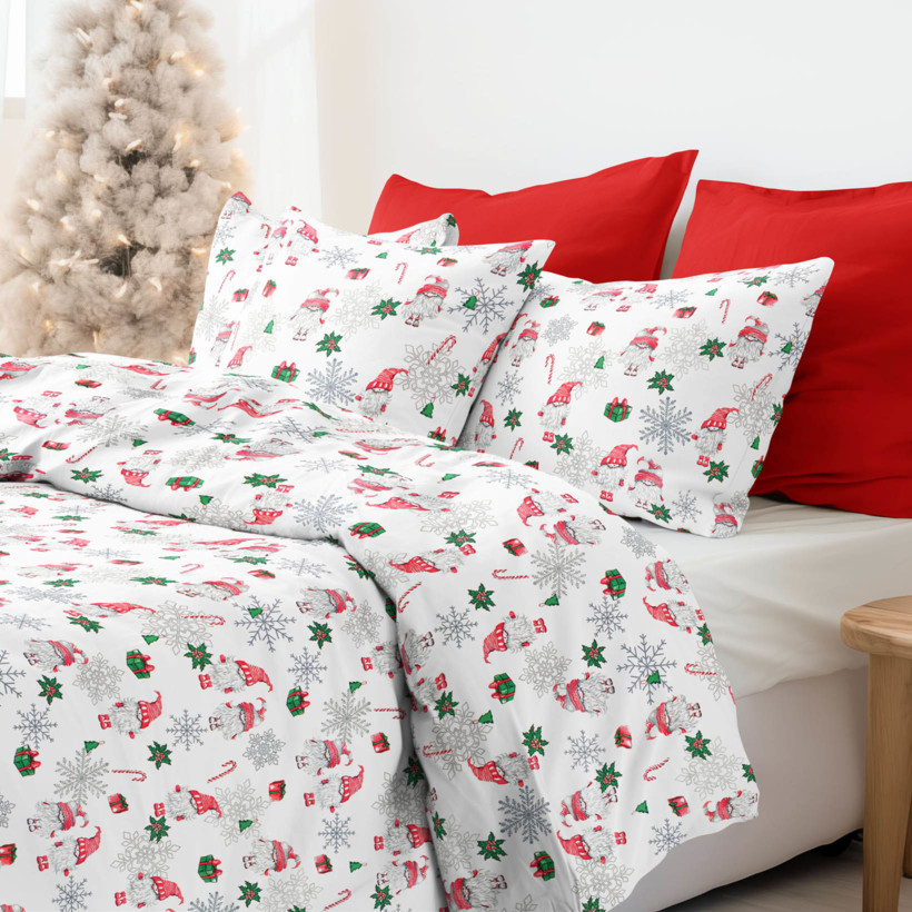 Vianočné bavlnené posteľné obliečky - škriatkovia na bielom