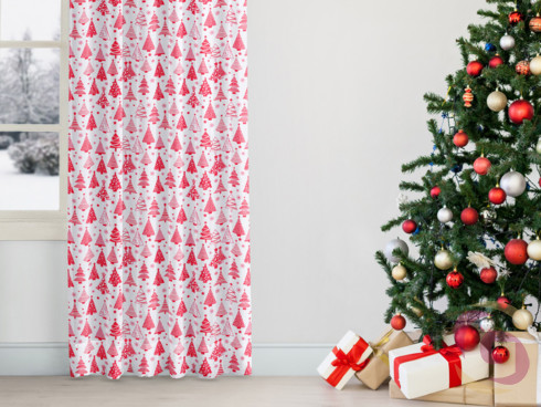 Vianočný bavlnený záves na mieru - vzor stromčeky na bielom