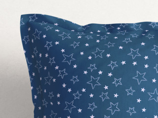 Bavlnená obliečka na vankúš s ozdobným lemom - biele hviezdičky na modrom