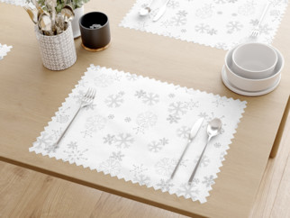 Vianočné prestieranie na stôl teflónové - strieborné vločky na bielom - sada 2ks