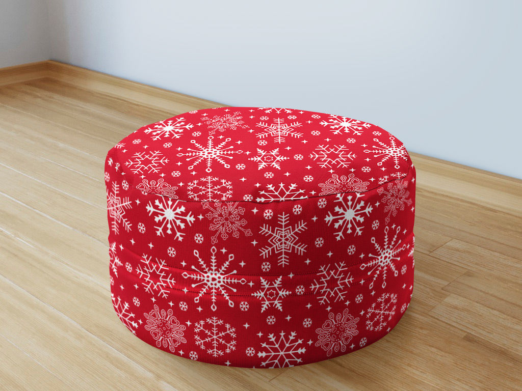 Bavlnený sedacie bobek 50x20cm - snehové vločky na červenom