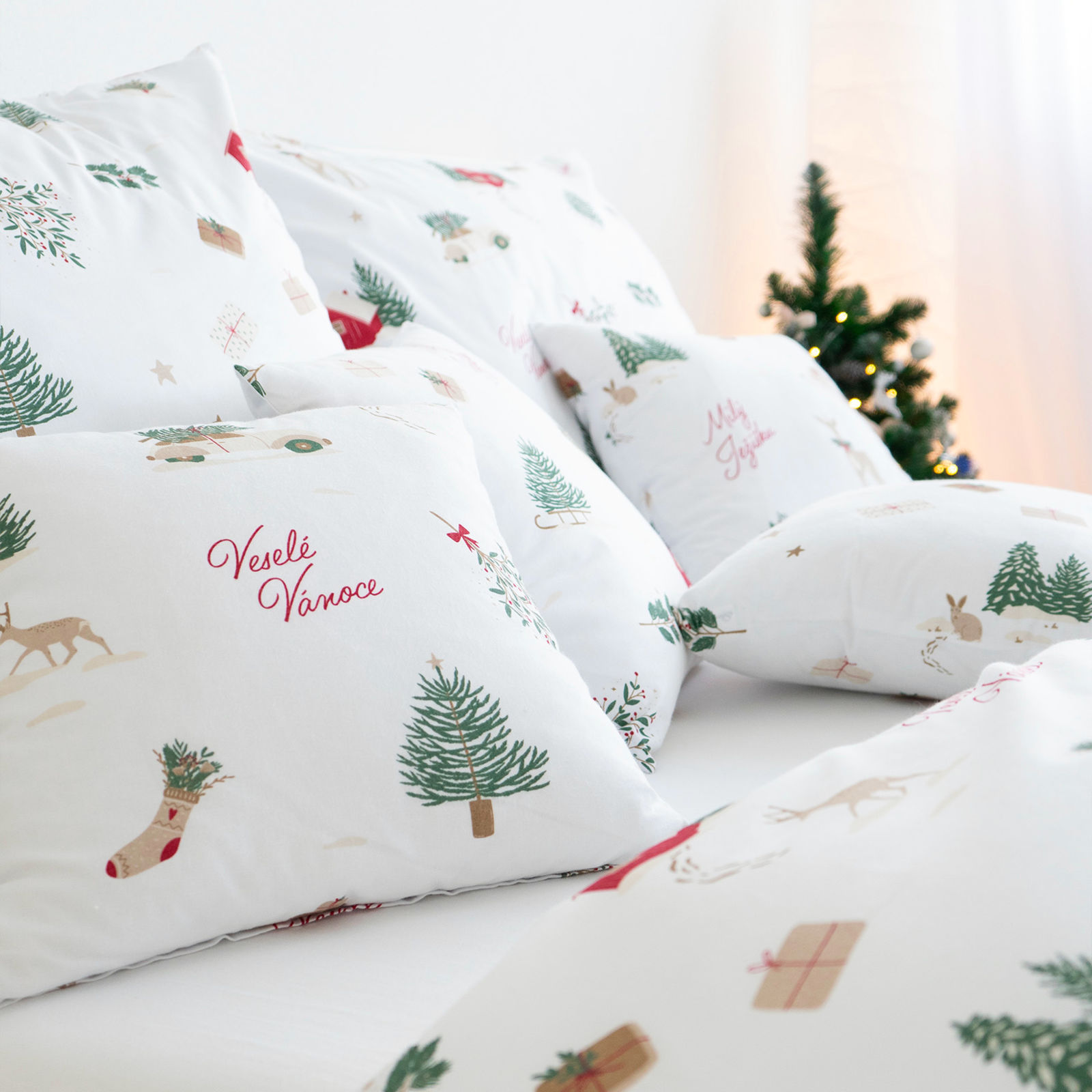 Vianočné bavlnené posteľné obliečky - České Vianoce