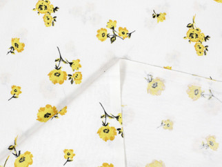 Bavlnený záves - vzor žlté kvety na bielom