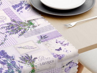 Teflónový behúň na stôl - patchwork levanduľou s motýľmi