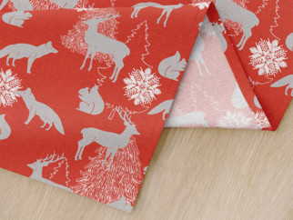 Vianočné prestieranie na stôl Loneta - vianočné zvieratka na červenom - sada 2ks