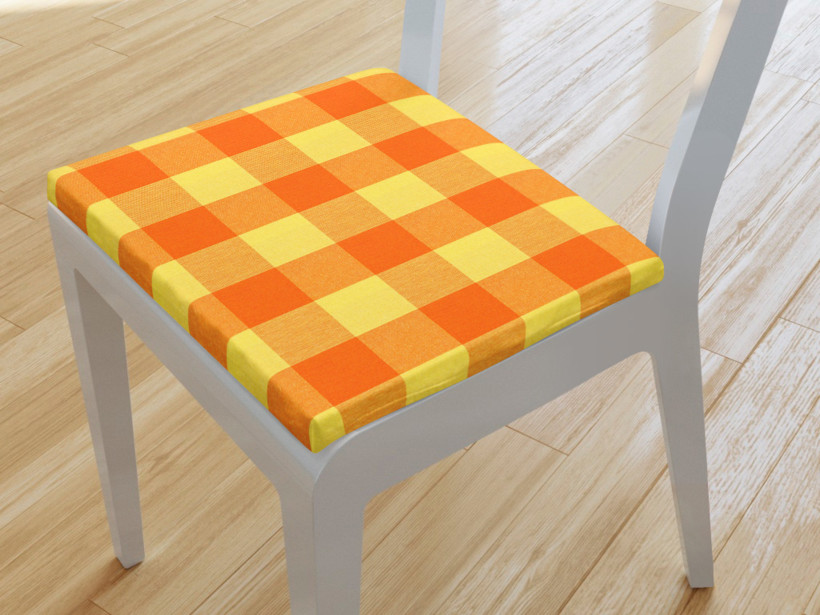 Podsedák 100% bavlna 38x38 cm - veľké oranžovo-žlté kocky