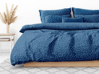 Bavlnené posteľné obliečky - vzor X-16 biele hviezdičky na modrom