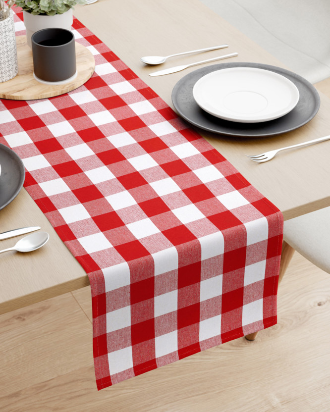 Behúň na stôl 100% bavlna - veľké červeno-biele kocky