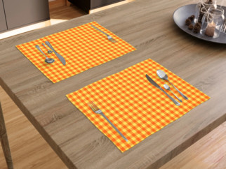Bavlnené prestieranie na stôl KANAFAS - vzor malé oranžovo-žlté kocky - sada 2ks