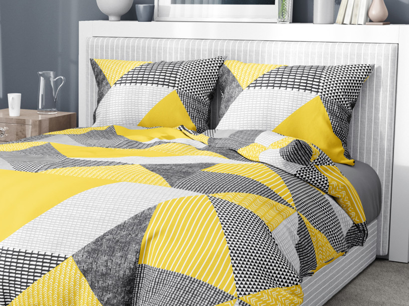 Bavlnené posteľné obliečky - kombinácia žltosivého vzorovania