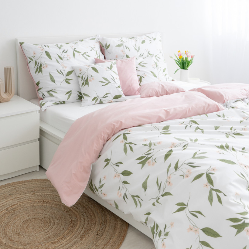 Bavlnené posteľné obliečky Duo - vôňa jazmínu s púdrovo ružovou