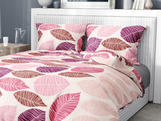 Bavlnené posteľné obliečky - vzor 1011 ružové a vínové listy