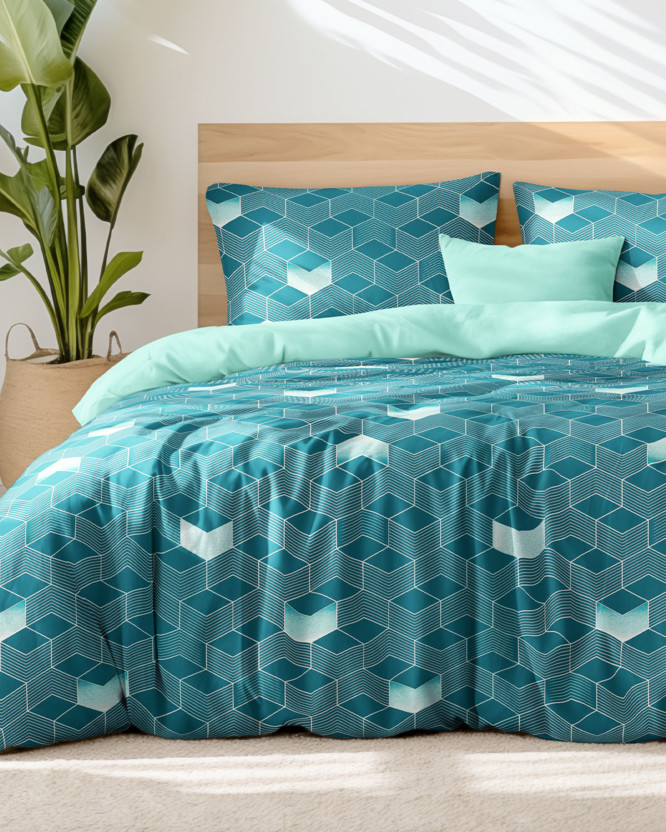 Bavlnené posteľné obliečky Duo - pruhovaná mozaika s mintovou