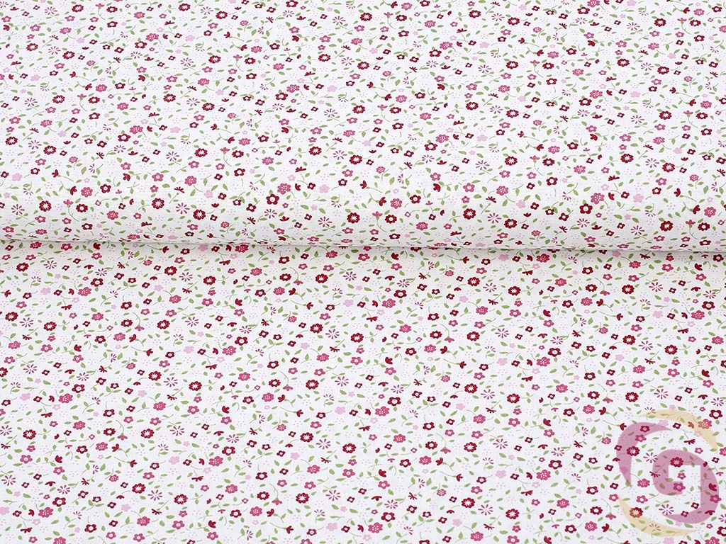 Bavlnené plátno SIMONA - vzor 851 ružové maľované kvetinky