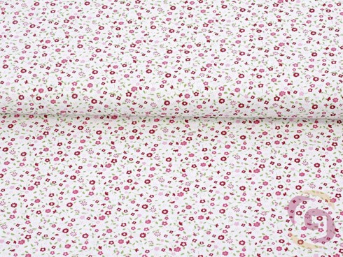 Bavlnené plátno SIMONA - vzor 851 ružové maľované kvetinky
