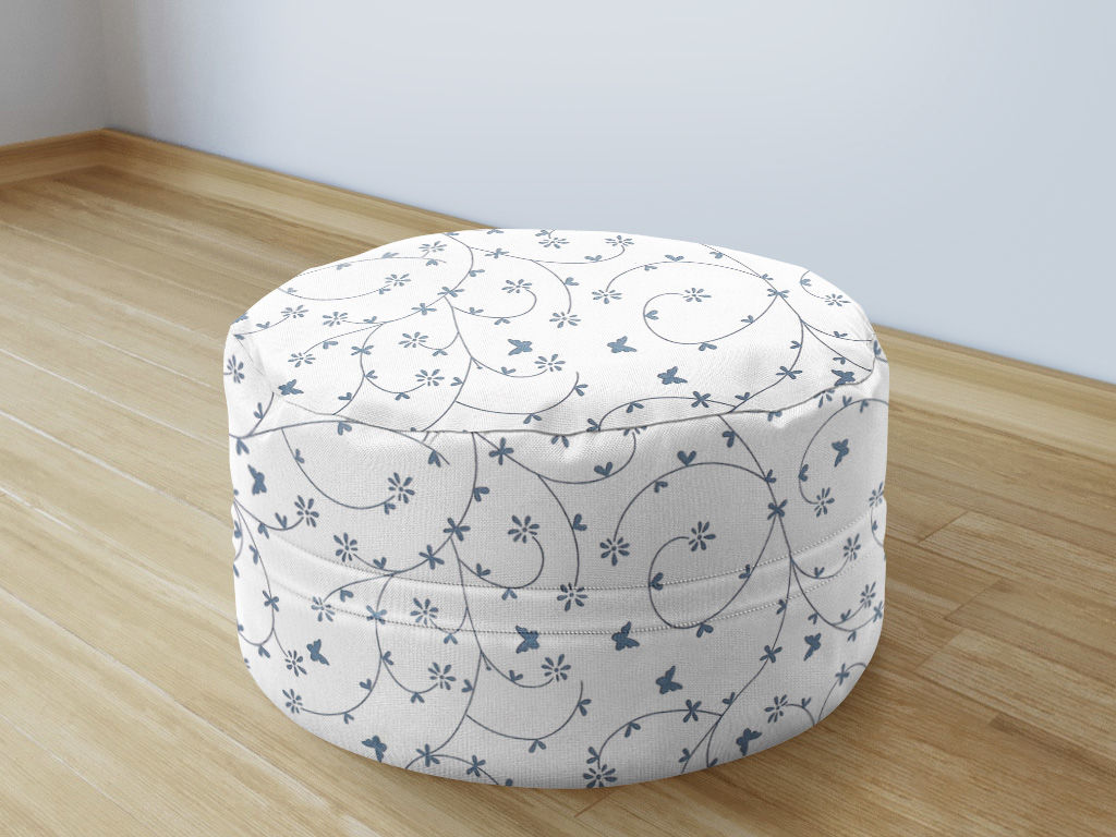 Bavlnený sedacie bobek 50x20cm - modrosivé kvietky a motýle na bielom