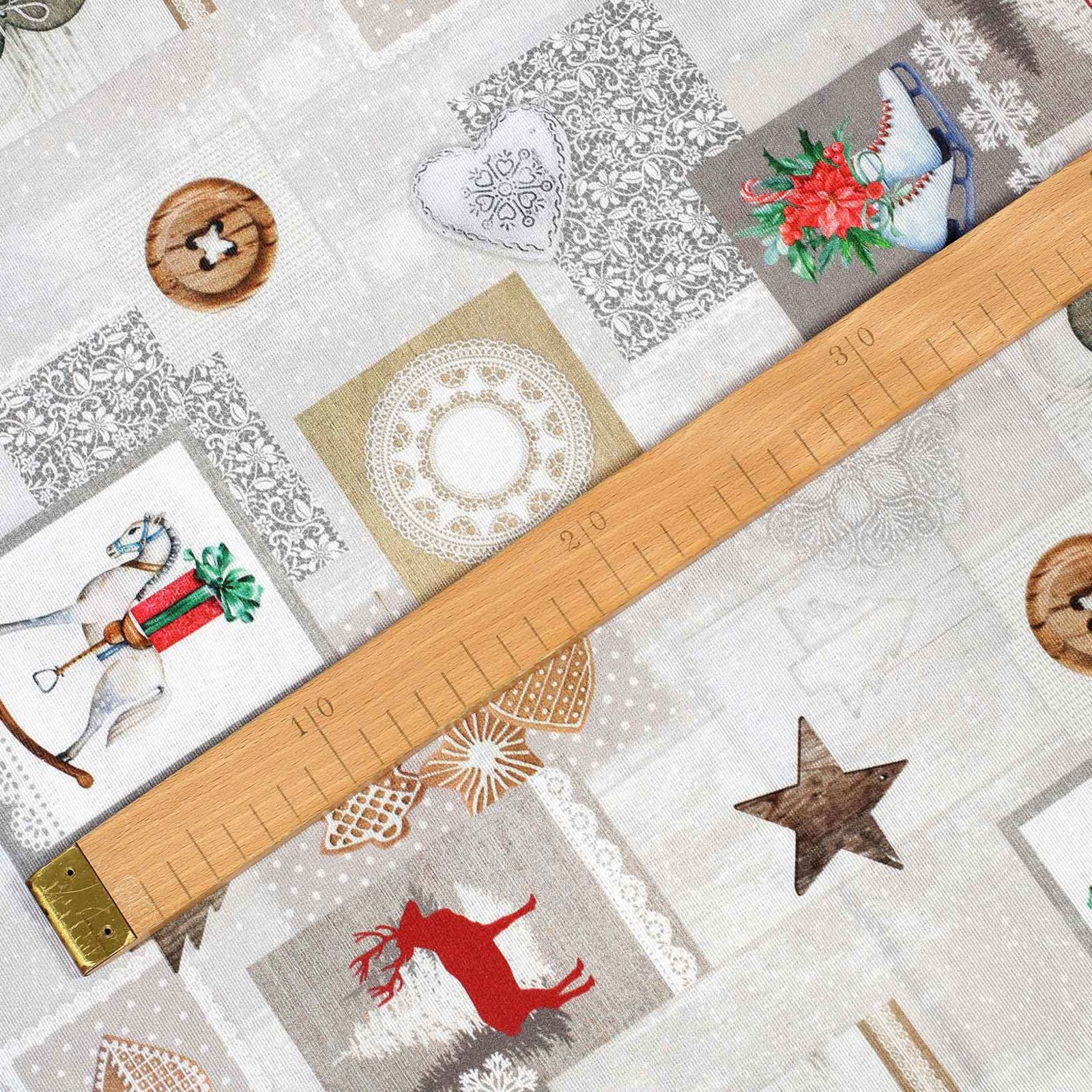 Vianočná dekoračná látka Loneta - vianočný patchwork