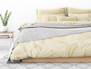Bavlnené posteľné obliečky - vzor 808 tropické listy na zlatom