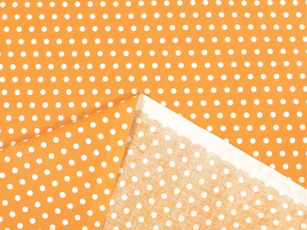 Bavlnené plátno - biele bodky na oranžovom