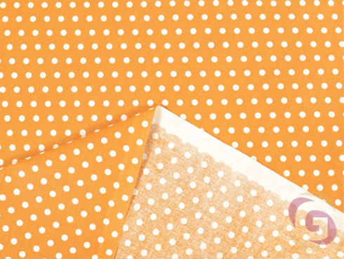 Bavlnená látka - vzor biele bodky na oranžovom