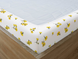 Bavlnená napínacia plachta - vzor žlté kvety na bielom
