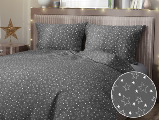 Bavlnené posteľné obliečky - vzor X-17 biele hviezdičky na sivom