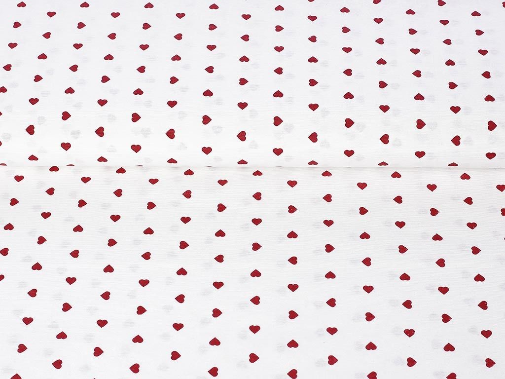 Dekoračná látka Loneta - červená srdiečka na bielom