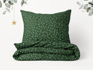 Vianočné bavlnené posteľné obliečky - vzor X-29 biele hviezdičky na zelenom