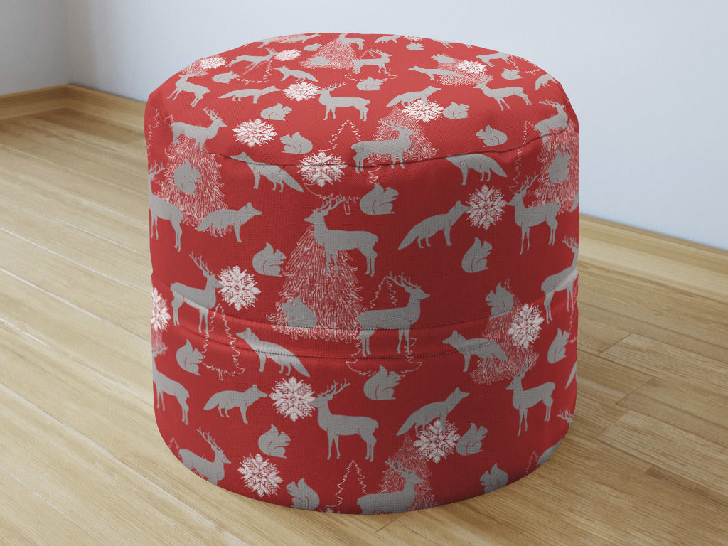 Vianočný sedacie bobek 50x40cm - Loneta - vianočné zvieratka na červenom