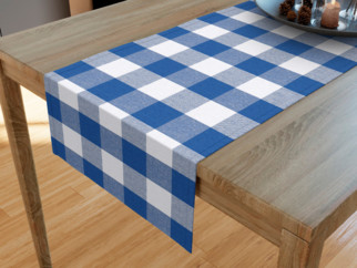 Bavlnený behúň na stôl KANAFAS - vzor veľké modro-biele kocky
