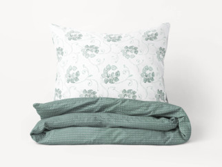 Bavlnené posteľné obliečky - vzor 952 tmavo zelené kvetované ornamenty s geometrickými tvarmi