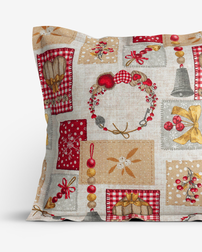 Vianočná dekoračná obliečka na vankúš s ozdobným lemom Loneta - vianočné ozdoby patchwork
